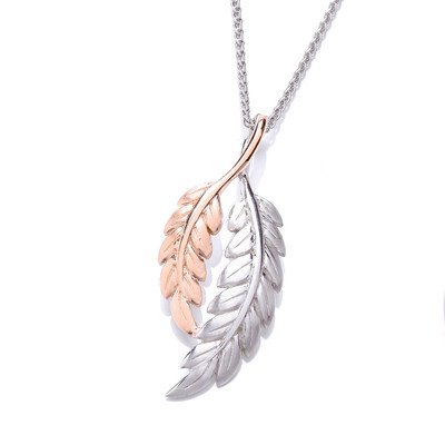 Silver and Rose Gold Feather Pendant
