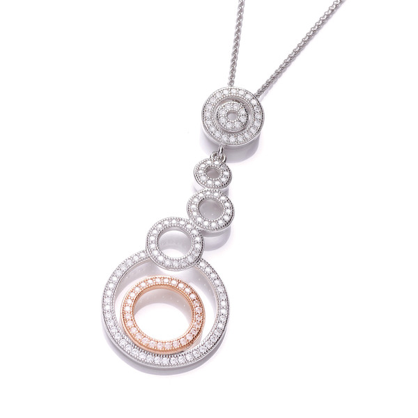 Rose Gold and Cubic Zirconia Drop Circles Pendant without chain