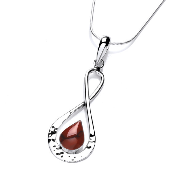 Silver Figure of Eight Pendant with Red Jasper with 16 - 18" Silver Chain