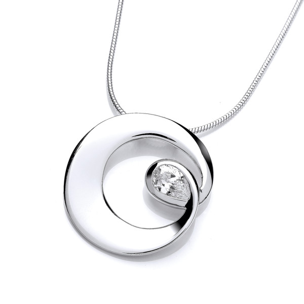 Silver and Cubic Zirconia Round Swirl Pendant without chain
