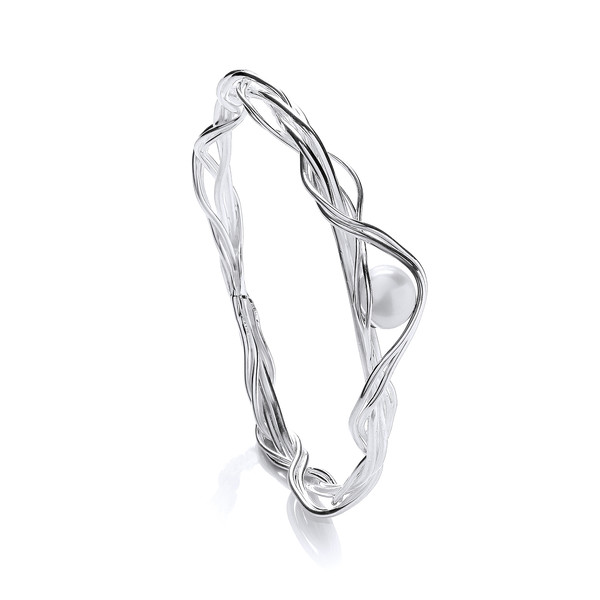 'Tangled Love' Silver and White Pearl Bangle