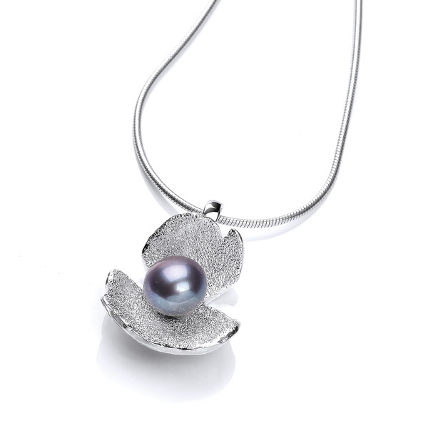 Black Pearl and Silver Crocus Pendant without Chain