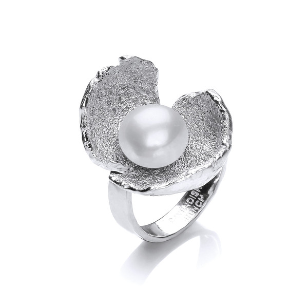 White Pearl and Silver Crocus Ring