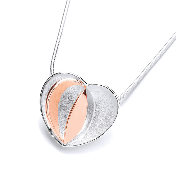 Rose Gold and Brushed Silver Heart Pendant without chain