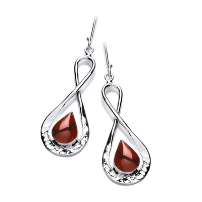 Silver Figure of Eight Earrings with Red Jasper