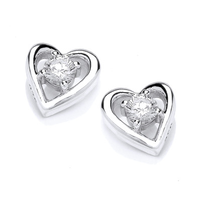 Simple Little Silver & Cubic Zirconia Heart Stud Earrings