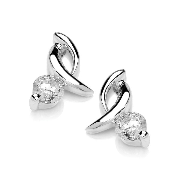 Silver and Cubic Zirconia Swirl Earrings