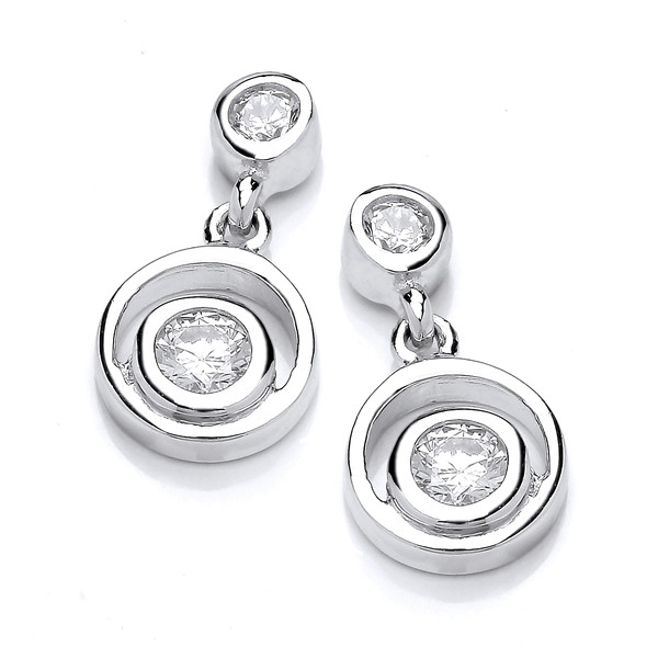 Silver and Cubic Zirconia Double Loop Earrings