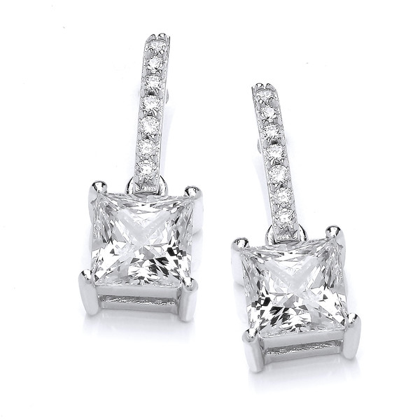Delicate Square CZ Solitaire Earrings