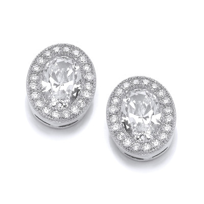 Oval Elegance Silver & Cubic Zirconia Earrings