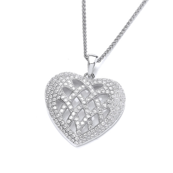 Open Weave Cubic Zirconia Heart Pendant without chain
