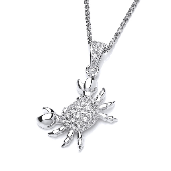Cubic Zirconia and Silver Crab Pendant