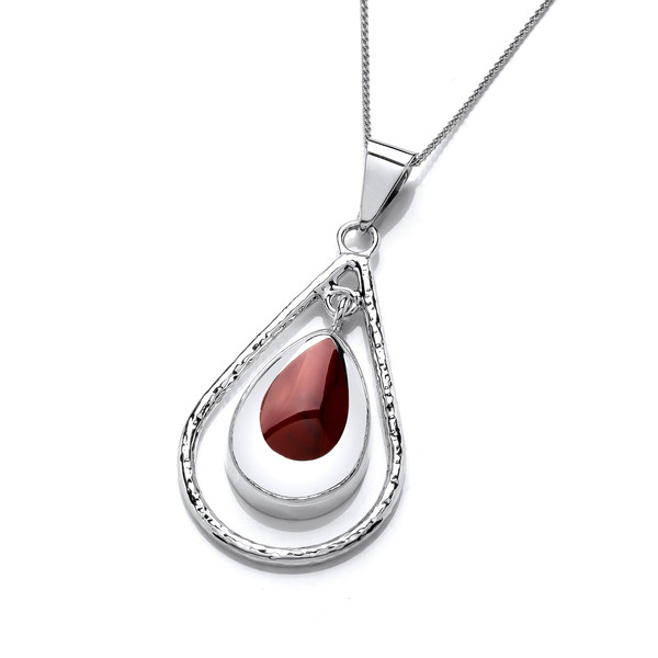 Hammered Silver and Red Jasper Teardrop Pendant with 16-18 chain