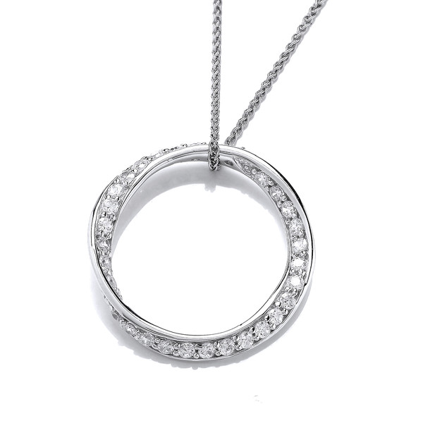 Twist Around Silver & Cubic Zirconia Pendant with 16-18 Silver Chain