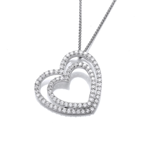 Cubic Zirconia Double Heart Pendant with a 16-18 chain