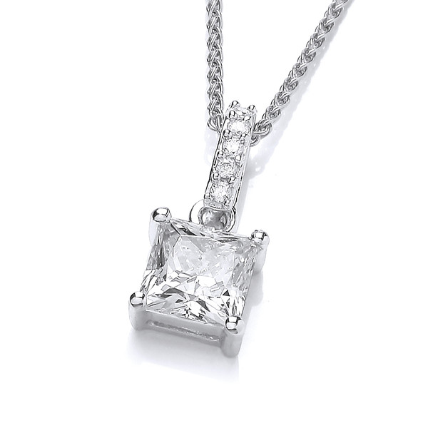 Delicate Square Cubic Zirconia Solitaire Pendant without chain