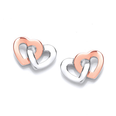 Silver and Rose Gold Linked Heart Earrings