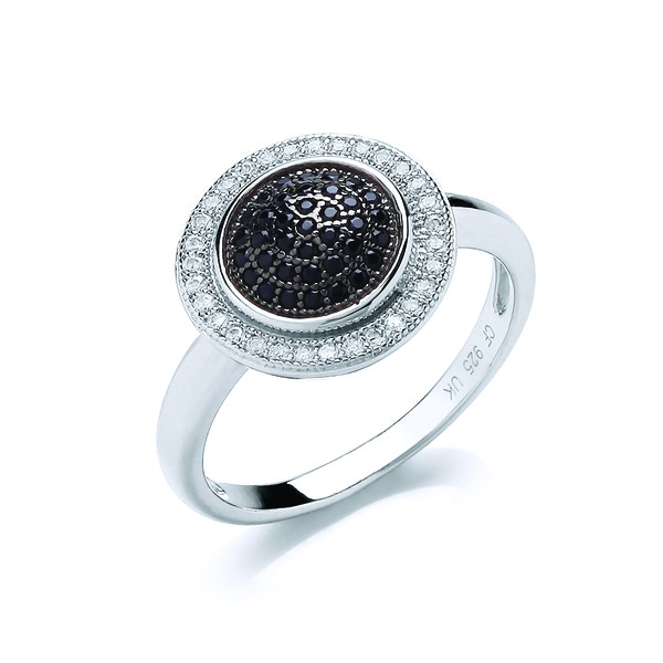 Black and Clear Cubic Zirconia Circles Ring
