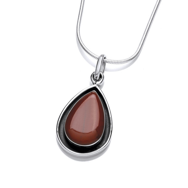 Silver and Red Jasper Teardrop Pendant with 16-18 silver chain