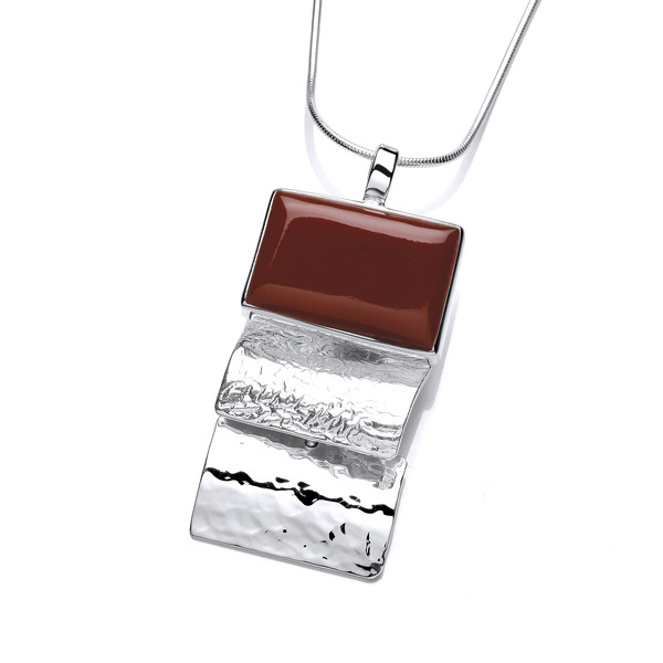 Silver and Red Jasper Oblong Pendant with a 16-18 silver chain