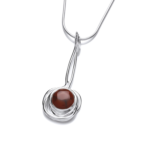Rustic Silver Nested Red Jasper Pendant with 16-18 silver chain