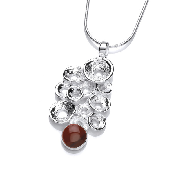 Silver Bubbles Pendant with Red Jasper with 16-18 silver chain