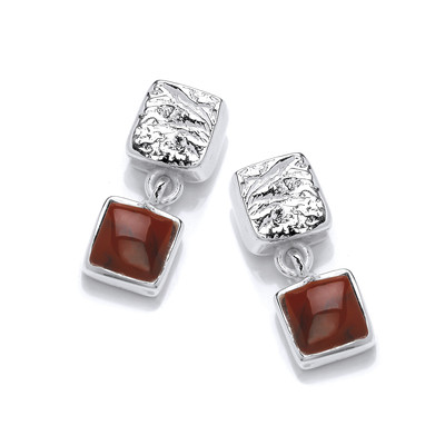 Little Silver and Red Jasper Square Drop earrings