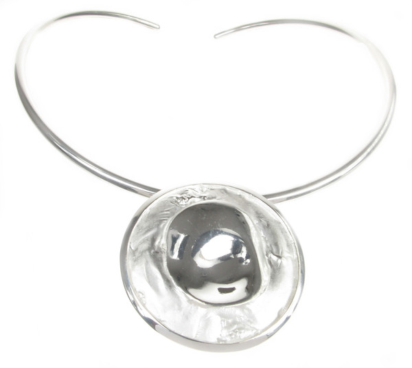 Sterling Silver Polished and Matt Button Pendant with Silver Collar/Torque