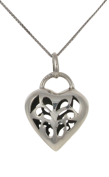 Sterling Silver Open Pattern Detail Heart Pendant with 16 - 18" Silver Chain