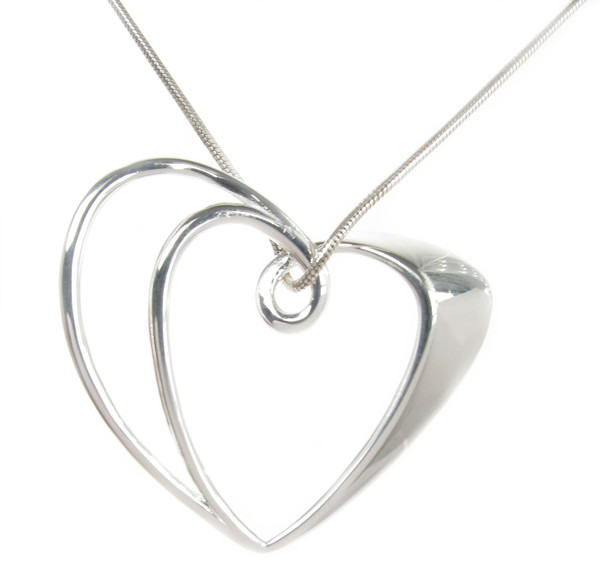 Sterling Silver Double Heart Pendant with 16 - 18" Silver Chain