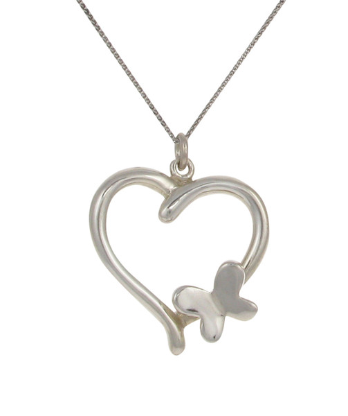 Sterling Silver Heart Pendant with Butterfly Motif with 16 - 18" Silver Chain
