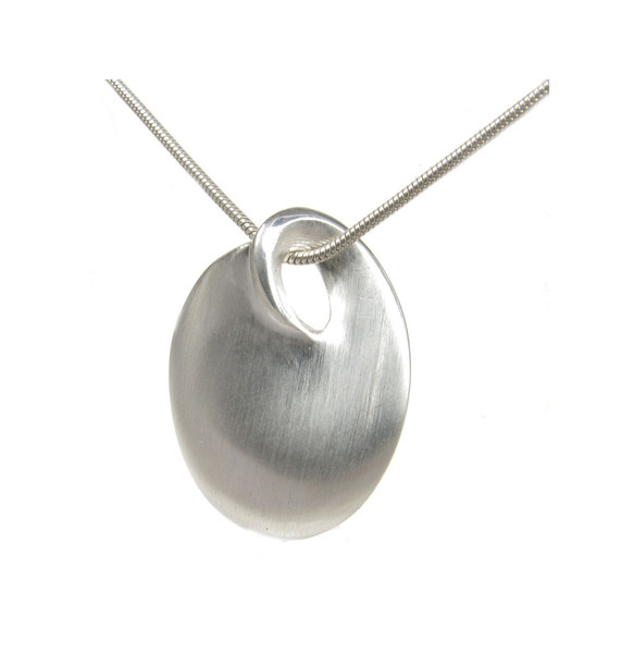 Brushed silver oval pendant with 16 - 18" Silver Chain