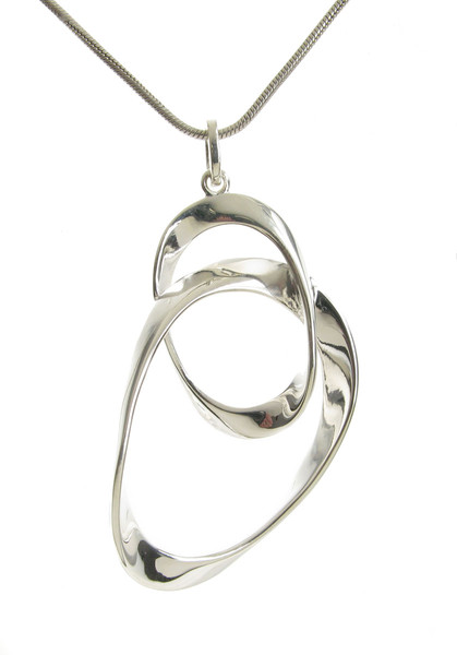 Sterling Silver Abstract Double Loops Pendant with 16 - 18" Silver Chain