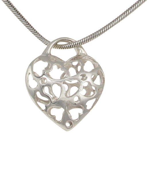 Sterling Silver Filigree Hearts in a Heart Pendant without Chain