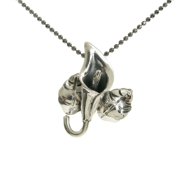 Sterling Silver Lily Pendant with 16 - 18" Oxidised Silver Chain