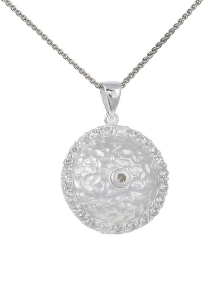 Sterling Silver and Cubic Zircona Dome Pendant with 16 - 18" Silver Chain