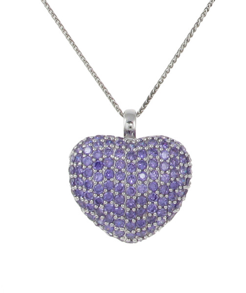 Silver and Ameythst CZ heart pendant with 16 - 18" Silver Chain