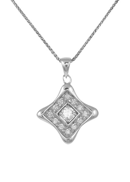 Silver and CZ diamond shaped pendant without Chain