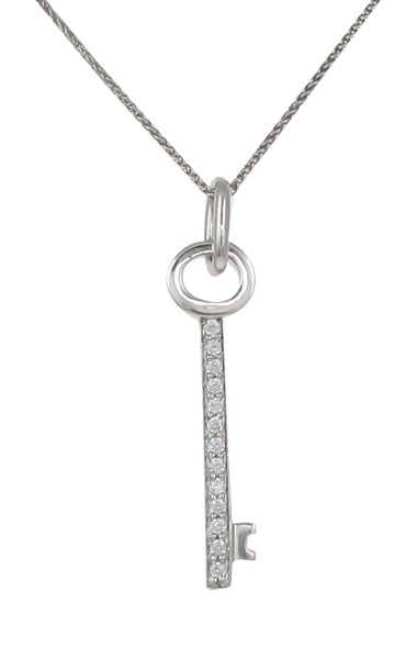 Sterling Silver and CZ Tiny Key Pendant without Chain