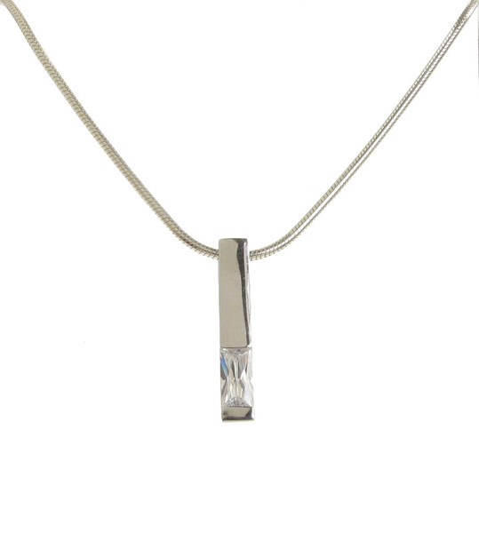 Tiny Sterling Silver CZ Ingot Pendant with 16 - 18" Silver Chain