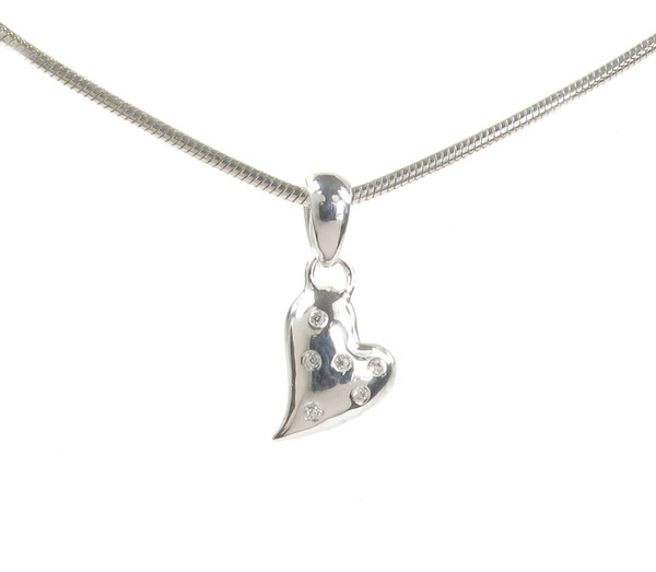 CZ Studded Sterling Silver Diddy Heart Pendant with 16 - 18" Silver Chain