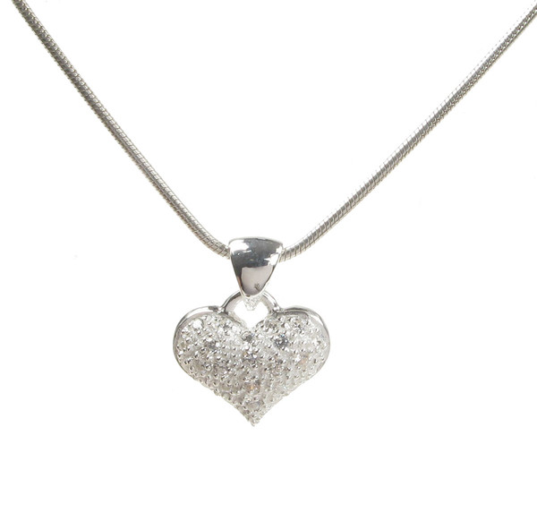 Sterling Silver and CZ Puffed Heart Pendant without Chain