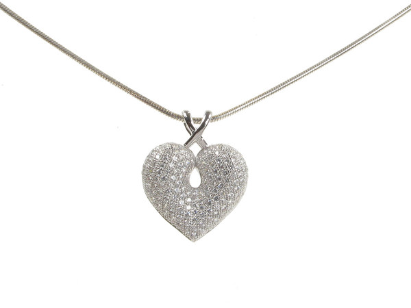 CZ and Sterling Silver Looped Bail Heart Pendant without Chain