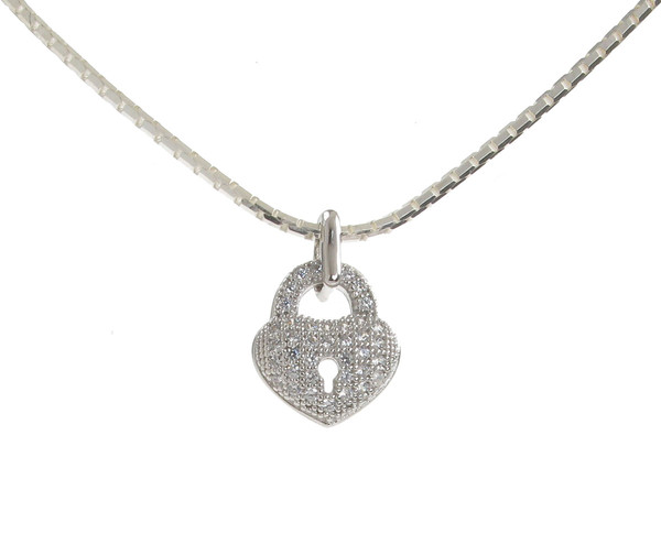 CZ Diddy Heart Padlock Sterling Silver Pendant without Chain