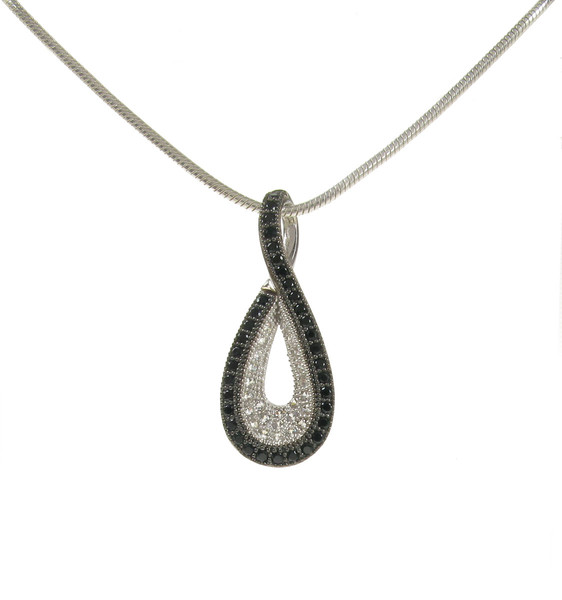 Silver and CZ Twisted Teardrop Pendant