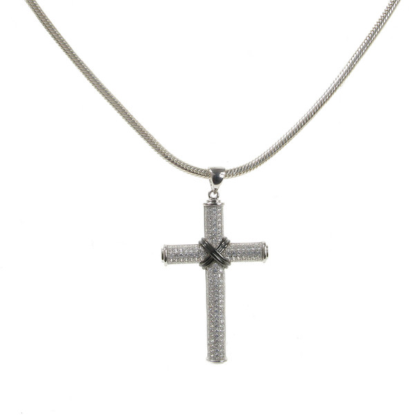 Silver & Cubic Zirconia Crossed Cross Pendant