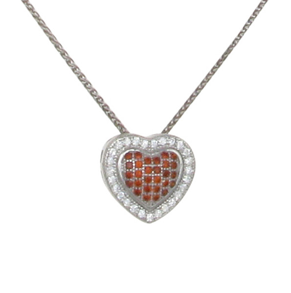 Silver and Red Checkered Heart Pendant