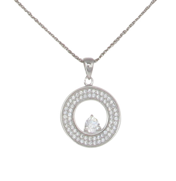 CZ Circles Pendant with 16 - 18" Silver Chain