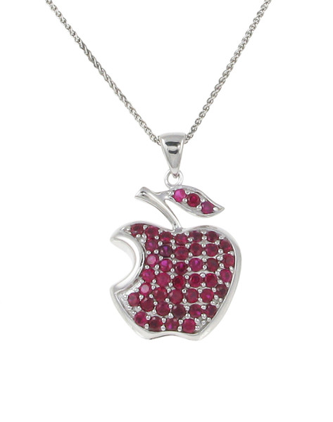 Sterling silver and red CZ apple pendant with 16 - 18" Silver Chain