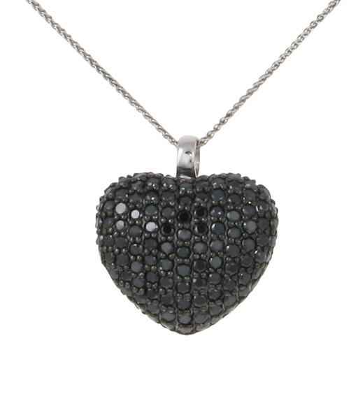 Sterling silver and black CZ heart pendant with 16 - 18" Silver Chain